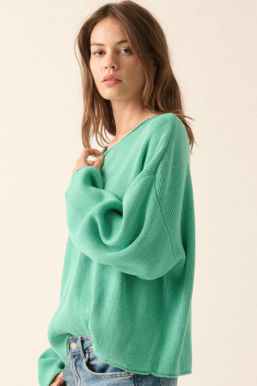 Solid Rib-knit Oversized Boatneck Sweater-Product Type | Naughty Smile Fashion