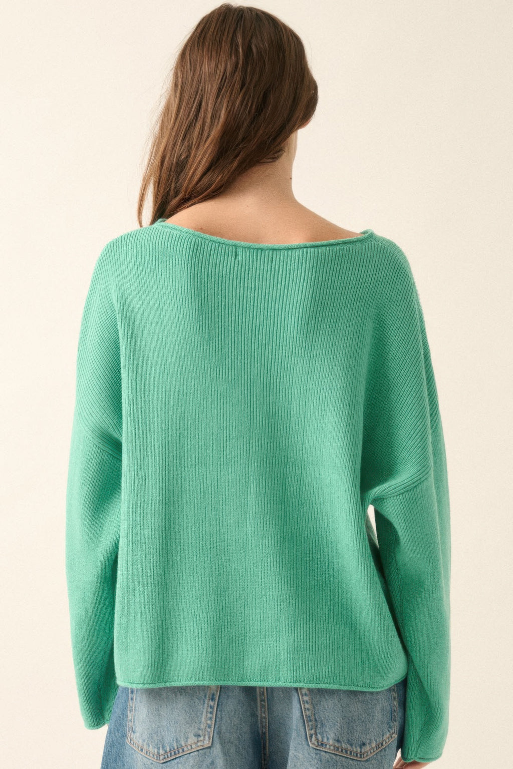 Solid Rib-knit Oversized Boatneck Sweater-Product Type | Naughty Smile Fashion