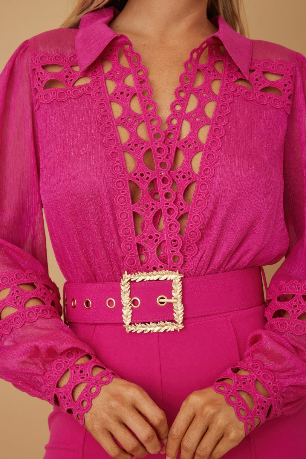 Crochet Detailed Woven Top Fashon Jumpsuit-Product Type | Naughty Smile Fashion