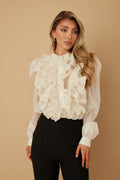 Ruffle Micro Crystal Long Sleeve Blouse-Product Type | Naughty Smile Fashion