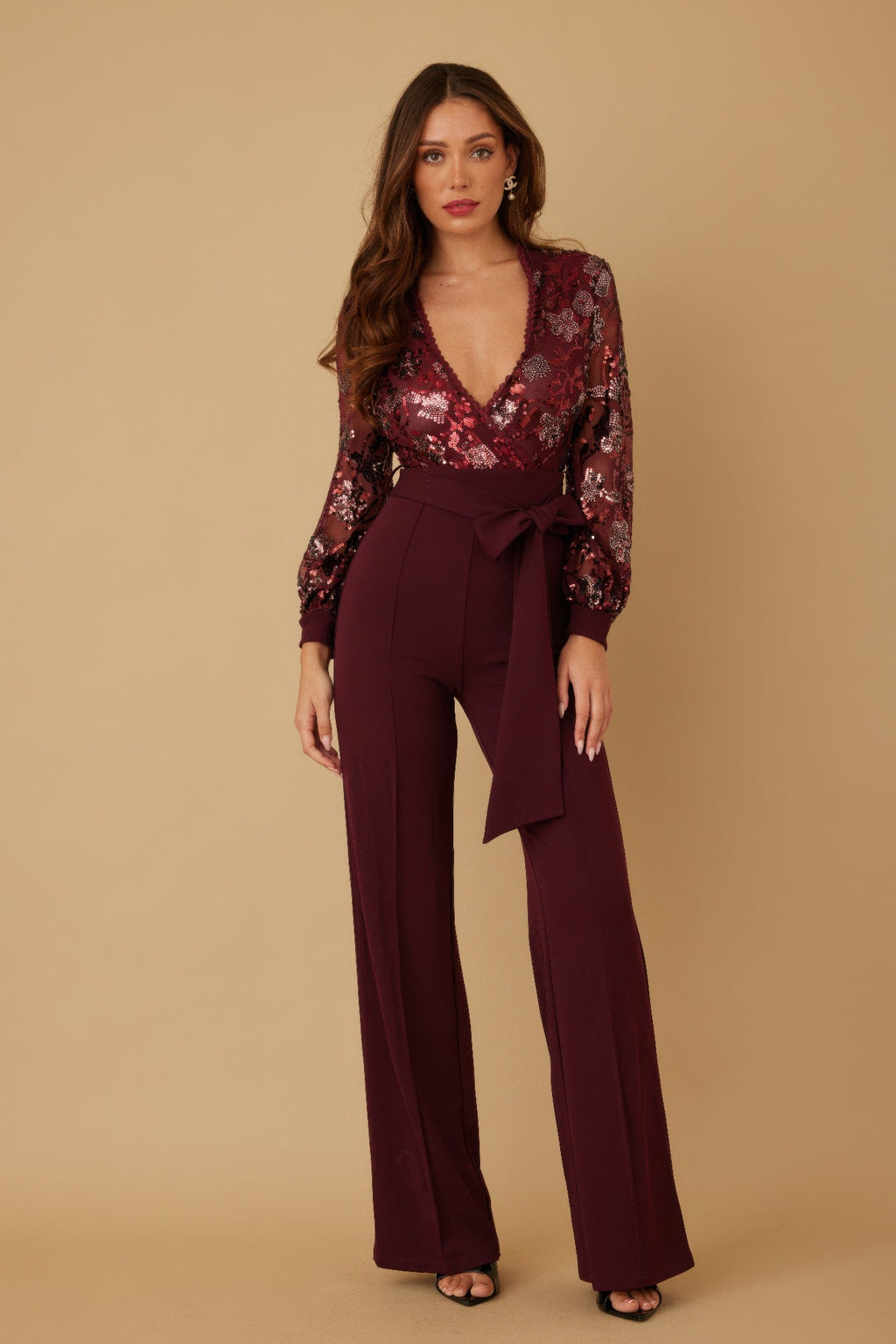 Flower Vein Sequin Print Jumpsuit-Product Type | Naughty Smile Fashion