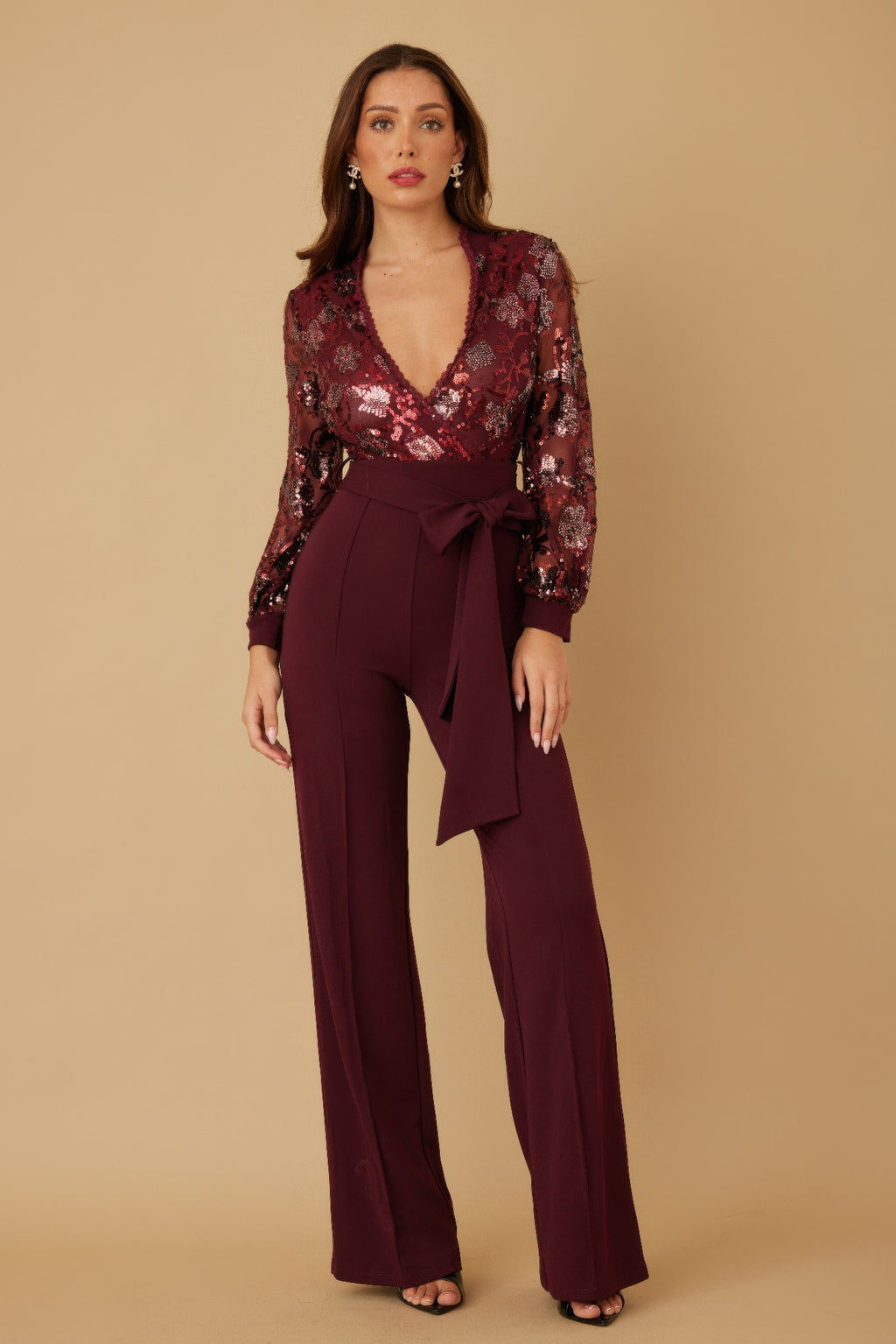 Flower Vein Sequin Print Jumpsuit-Product Type | Naughty Smile Fashion
