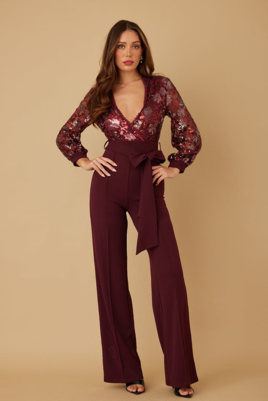 Flower Vein Sequin Print Jumpsuit-Product Type | Naughty Smile Fashion
