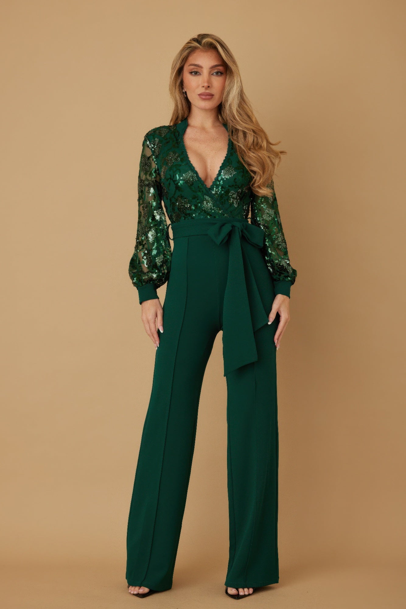 Flower Vein Sequin Print Jumpsuit-Product Type | Naughty Smile Fashion
