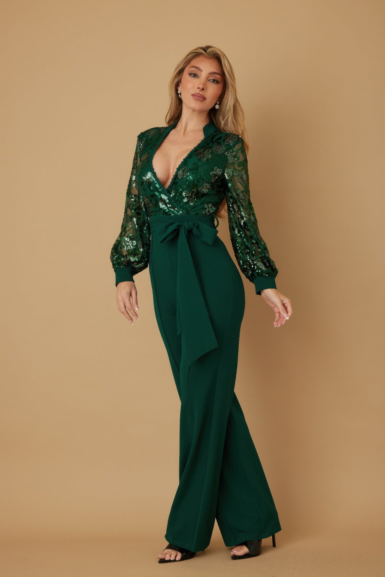 Flower Vein Sequin Print Jumpsuit-Product Type | Naughty Smile Fashion