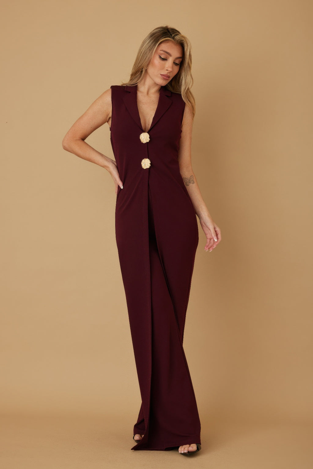 Open Flap With Metal Shank Button Jumpsuit-Product Type | Naughty Smile Fashion