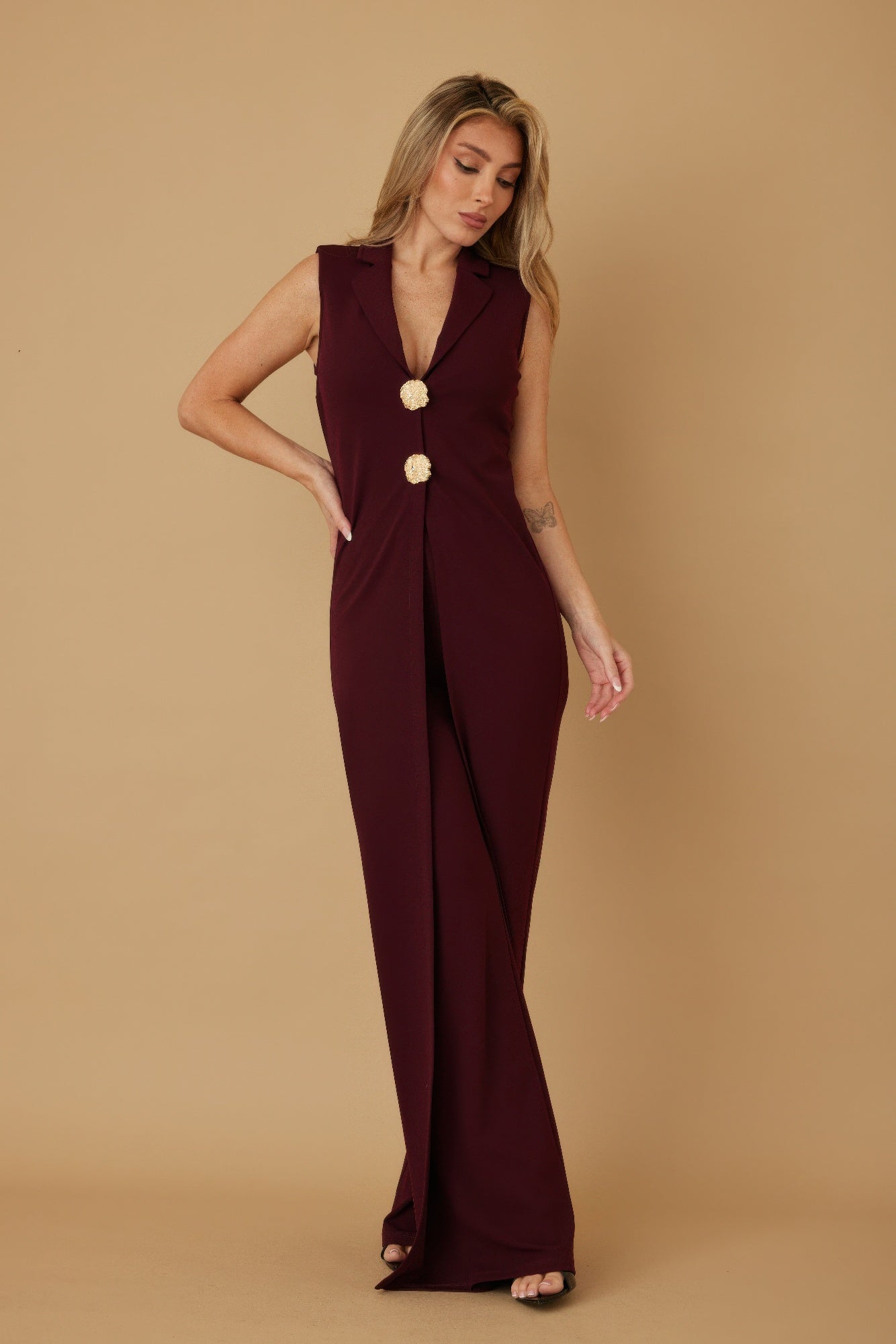 Open Flap With Metal Shank Button Jumpsuit-Product Type | Naughty Smile Fashion