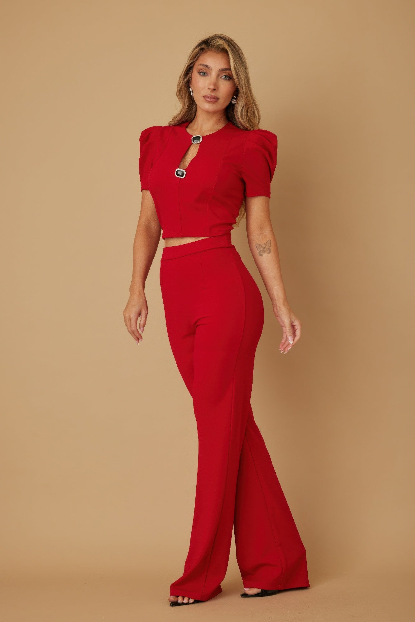 Puff Cap Sleeve Jewel Detail Sets-Product Type | Naughty Smile Fashion