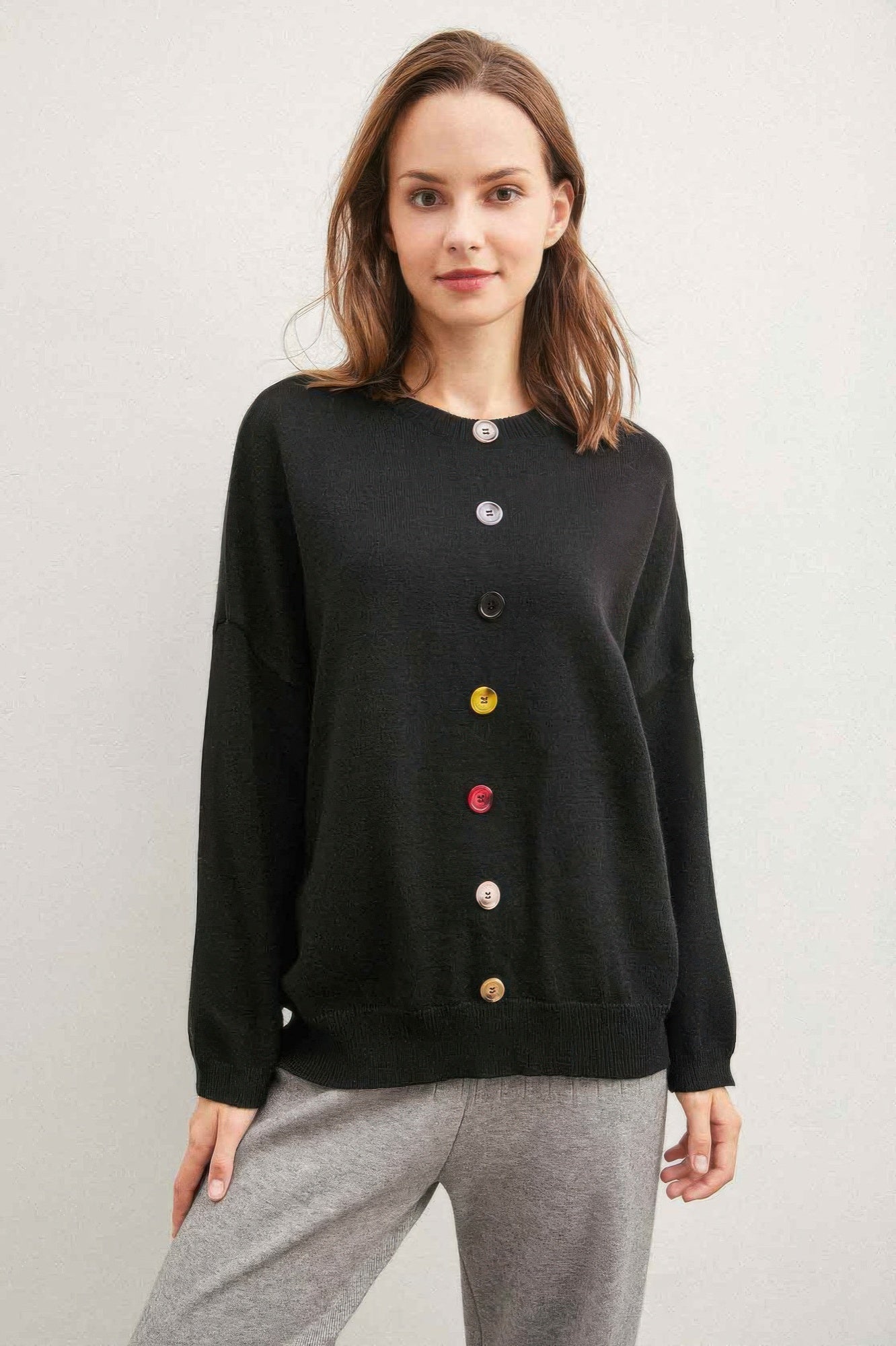 Solid Sweater With Colorful Buttons-Product Type | Naughty Smile Fashion