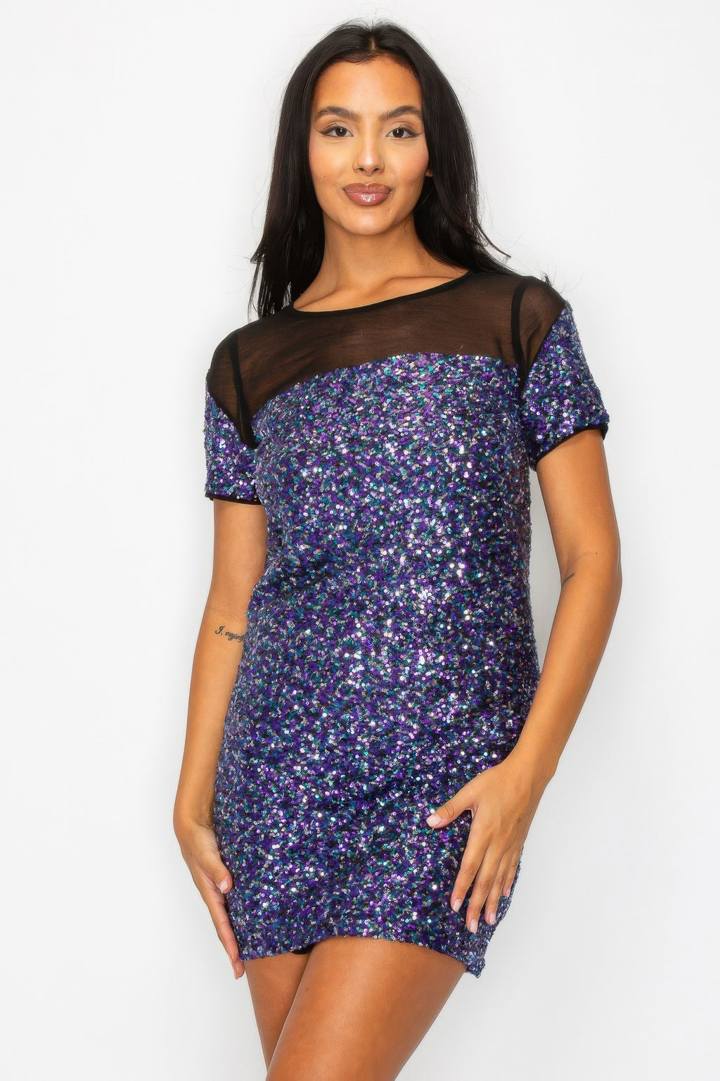 Sparkle Sequins & Mesh Cap Sleeve Mini Dress-Product Type | Naughty Smile Fashion