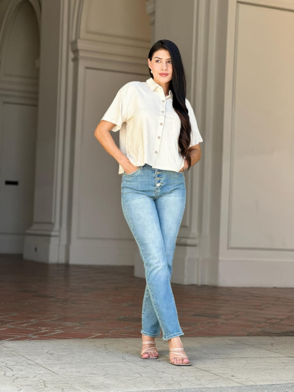 High Rise Cigarette Button Fly Straight Denim Jean-Product Type | Naughty Smile Fashion