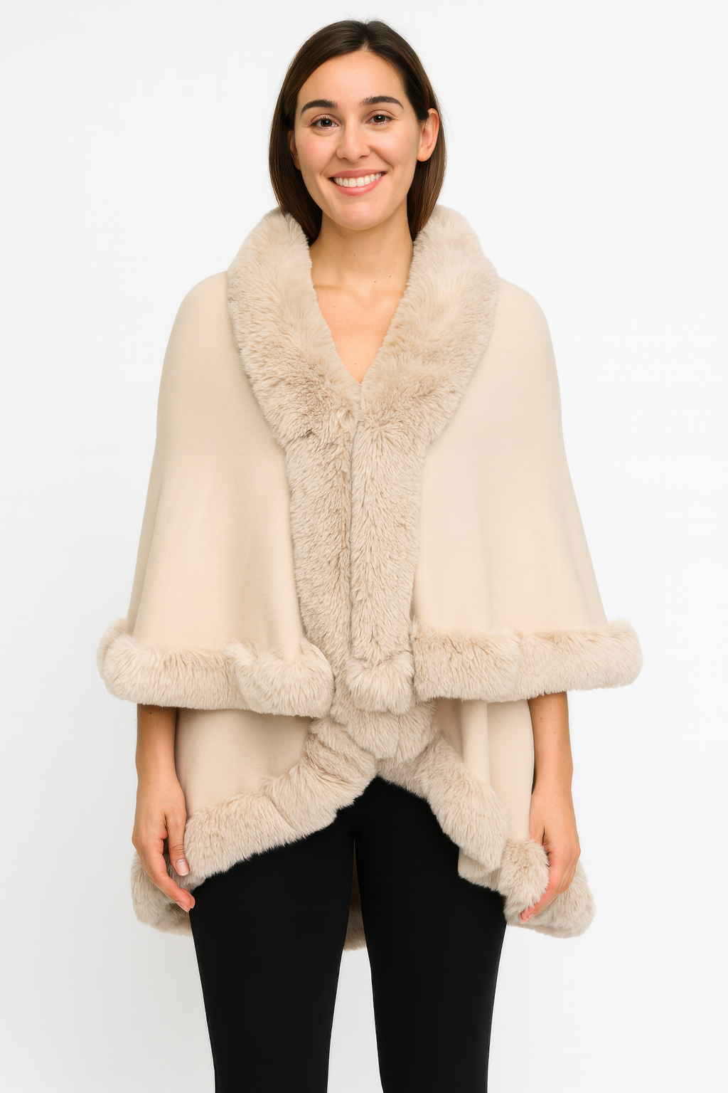 Crimson Elegance Faux Fur Trim Cape-Product Type | Naughty Smile Fashion
