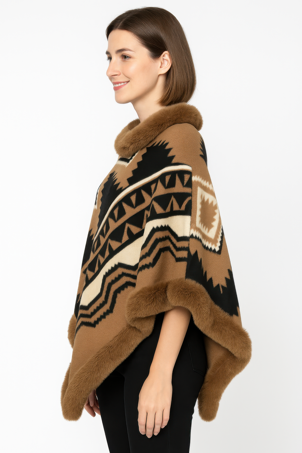 Tribal Luxe Faux Fur Trim Poncho-Product Type | Naughty Smile Fashion