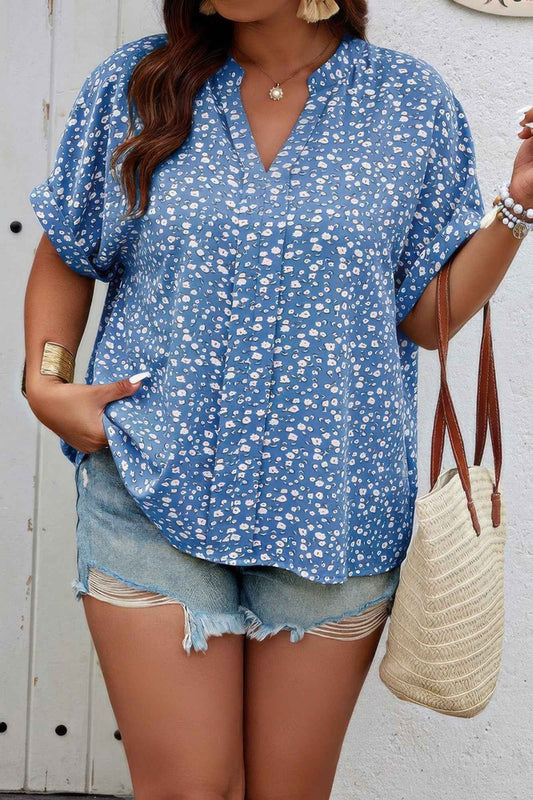 New Arrival – Plus Size Floral Print V Neck Short Sleeve Blouse – New Arrival Now Live